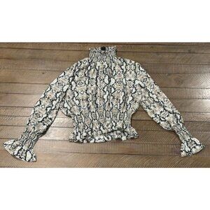 Shinestar Snake Print L/S Mock Neck Cropped Blouse Elastic Accents - JR Size M